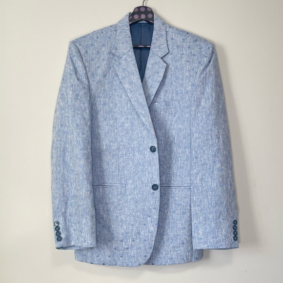 Savvoy Tailors Mens Blazer Blue Embroidered Pattern Custom Fit